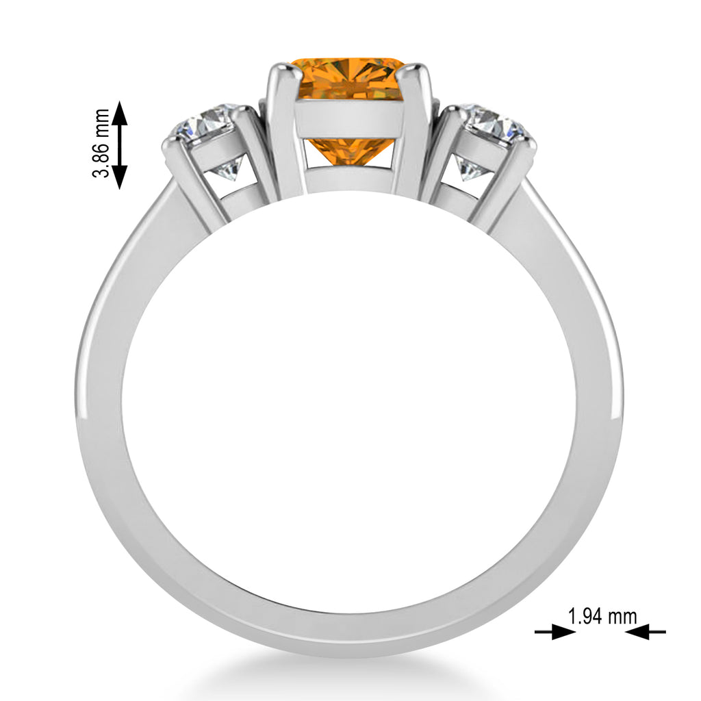 Cushion & Round 3-Stone Citrine & Diamond Engagement Ring 14k White Gold (2.50ct)