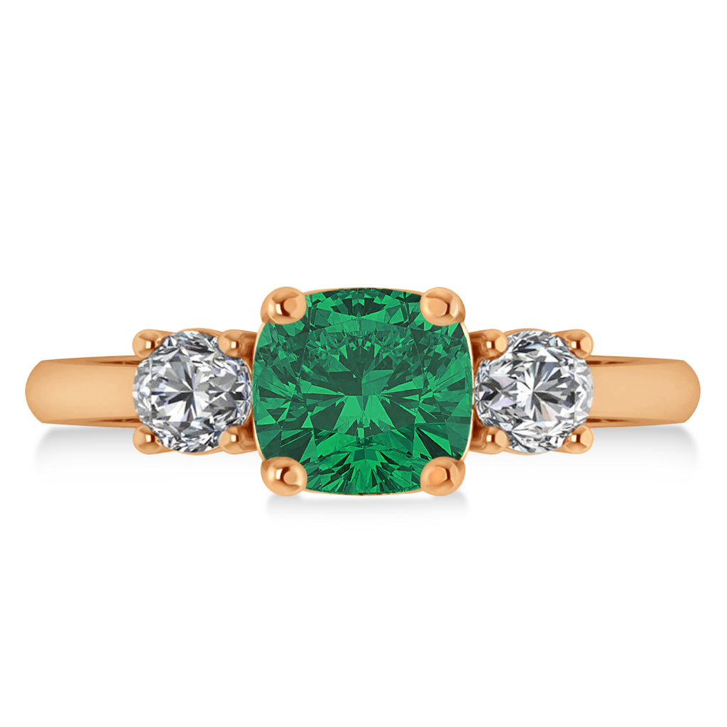 Cushion & Round 3-Stone Emerald & Diamond Engagement Ring 14k Rose Gold (2.50ct)