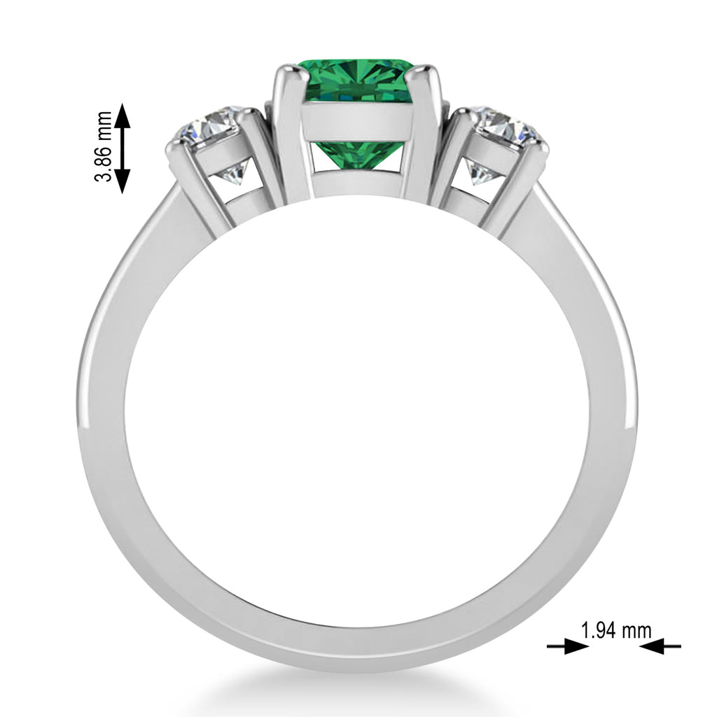 Cushion & Round 3-Stone Emerald & Diamond Engagement Ring 14k White Gold (2.50ct)