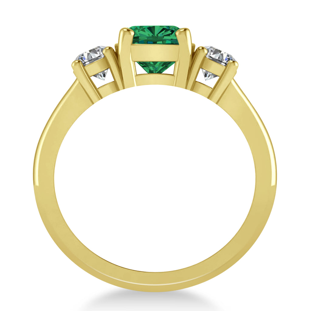 Cushion & Round 3-Stone Emerald & Diamond Engagement Ring 14k Yellow Gold (2.50ct)
