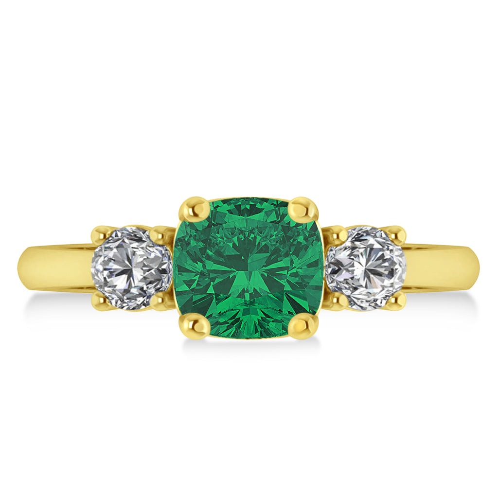 Cushion & Round 3-Stone Emerald & Diamond Engagement Ring 14k Yellow Gold (2.50ct)