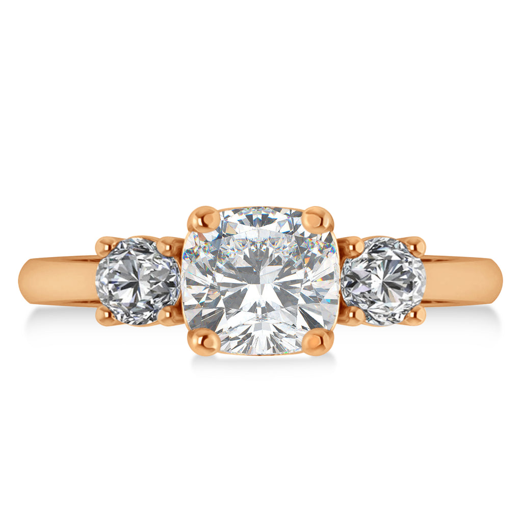 Cushion & Round 3-Stone Moissanite & Diamond Engagement Ring 14k Rose Gold (2.50ct)