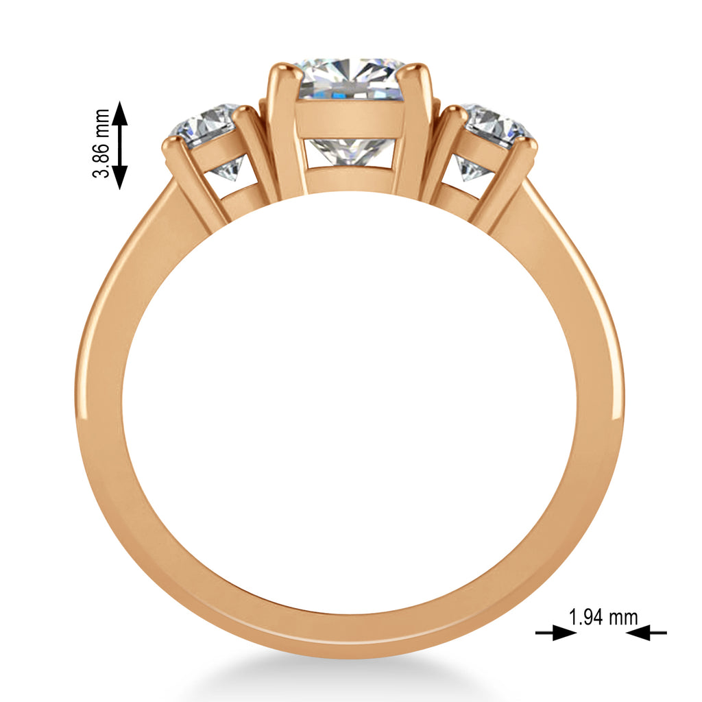 Cushion & Round 3-Stone Moissanite & Diamond Engagement Ring 14k Rose Gold (2.50ct)