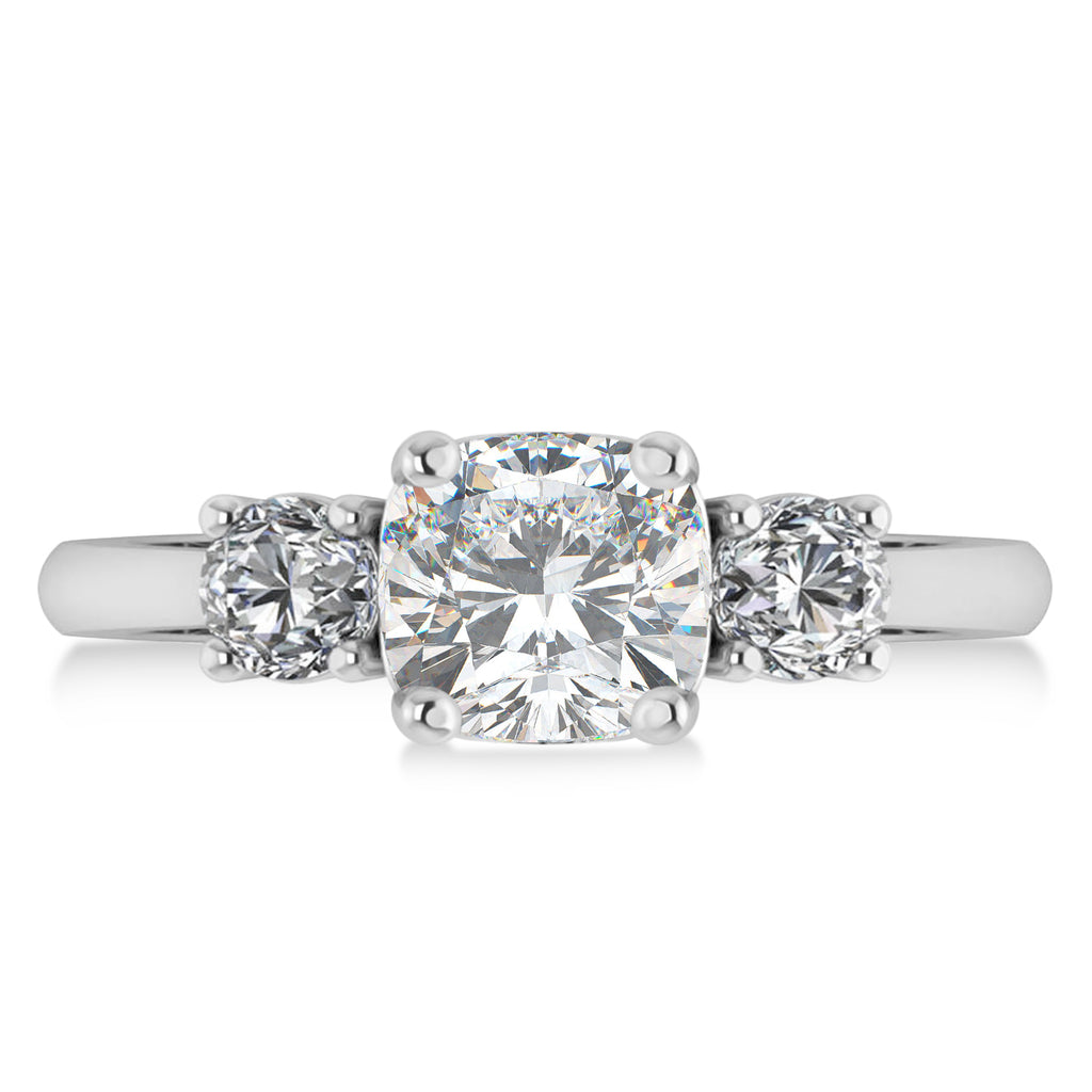 Cushion & Round 3-Stone Moissanite & Diamond Engagement Ring 14k White Gold (2.50ct)