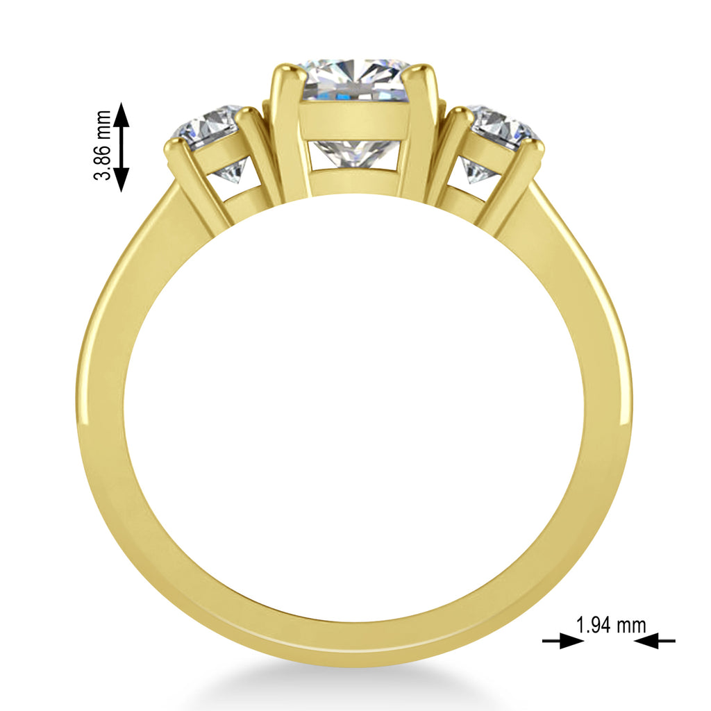 Cushion & Round 3-Stone Moissanite & Diamond Engagement Ring 14k Yellow Gold (2.50ct)