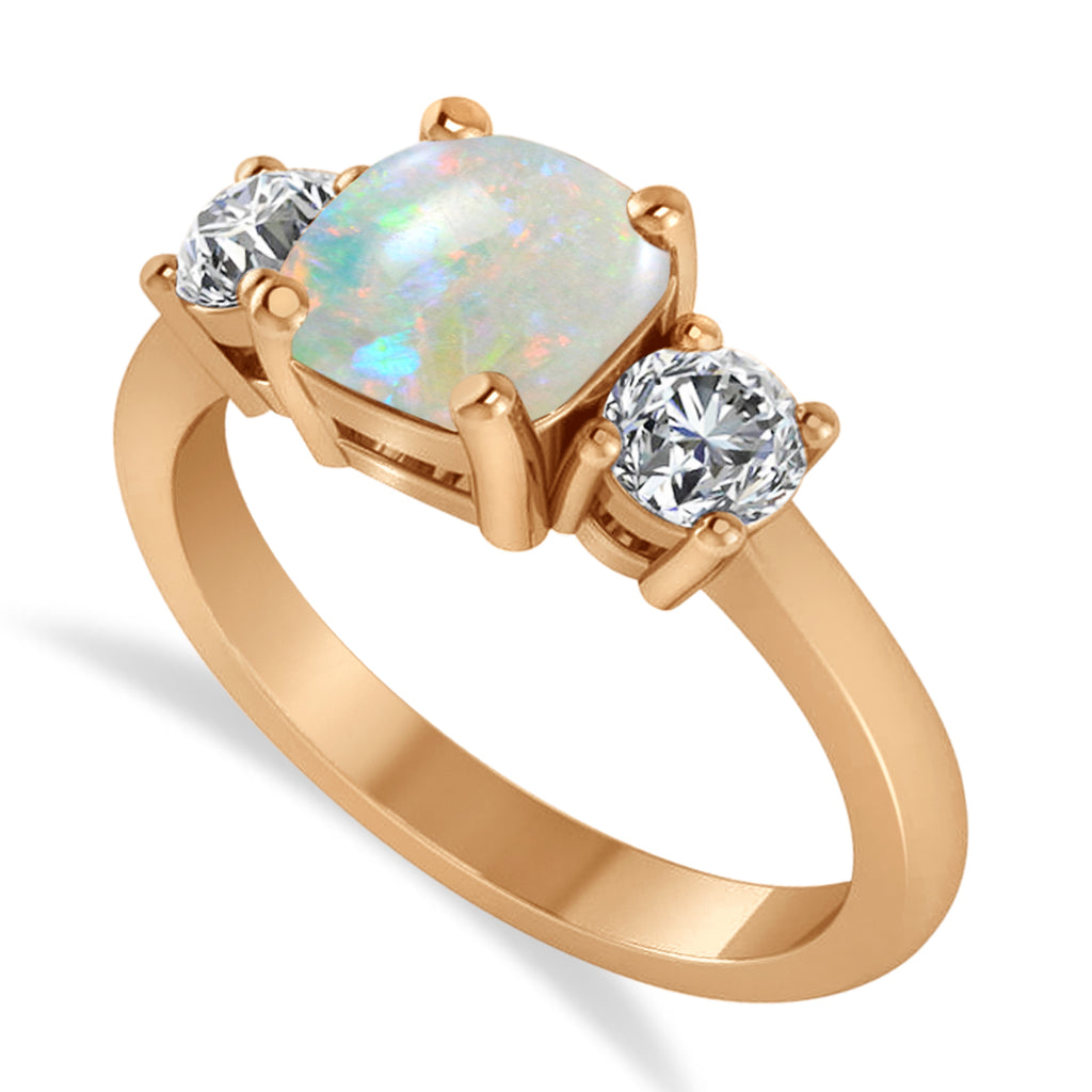 Cushion & Round 3-Stone Opal & Diamond Engagement Ring 14k Rose Gold (2.50ct)