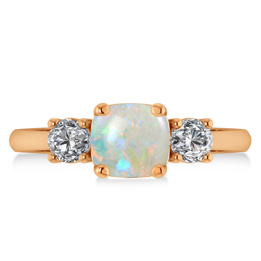 Cushion & Round 3-Stone Opal & Diamond Engagement Ring 14k Rose Gold (2.50ct)