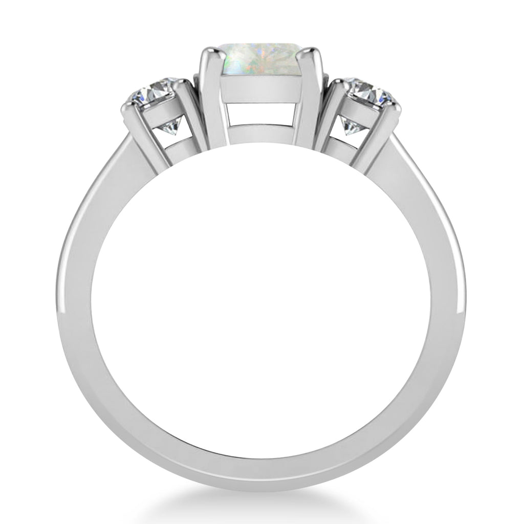 Cushion & Round 3-Stone Opal & Diamond Engagement Ring 14k White Gold (2.50ct)