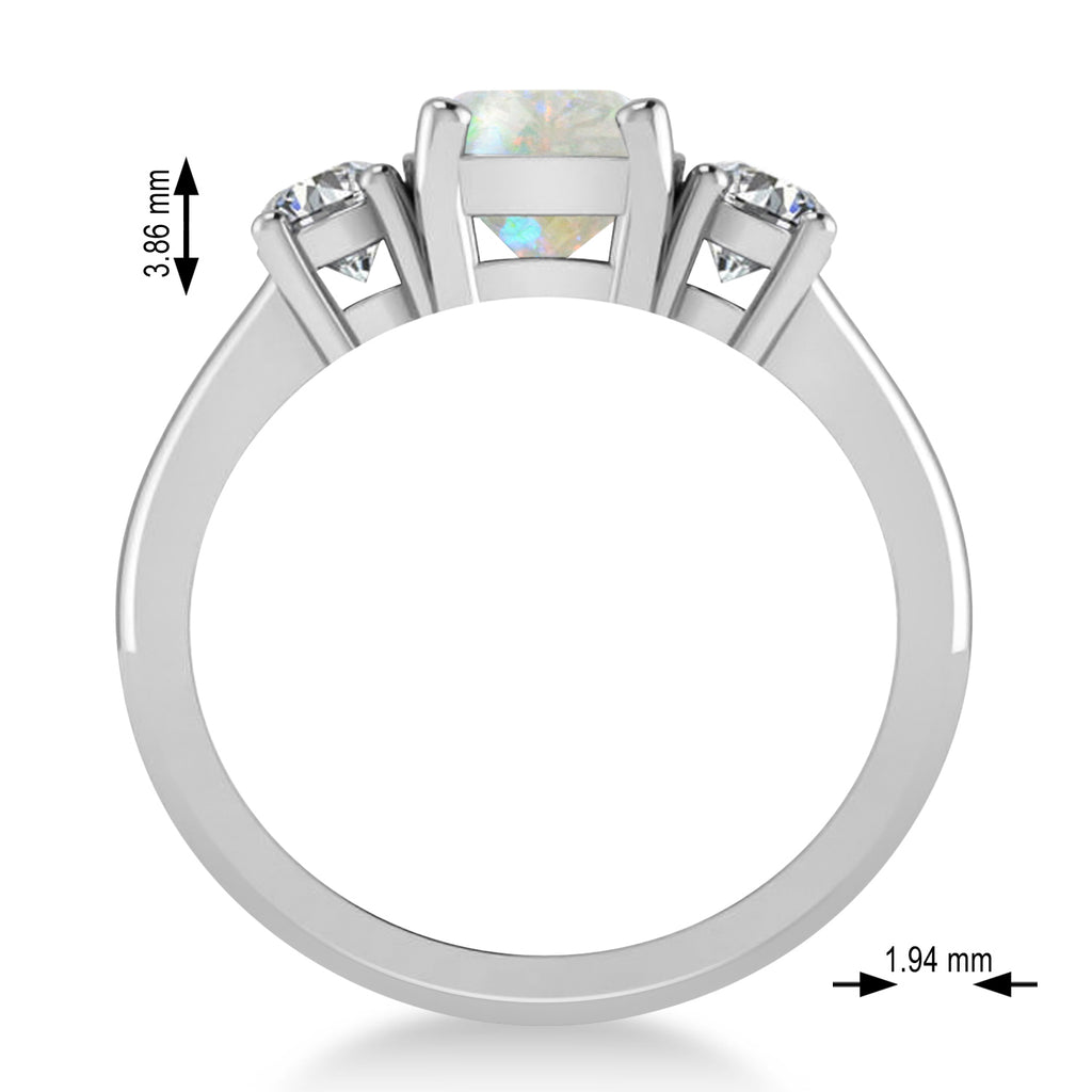 Cushion & Round 3-Stone Opal & Diamond Engagement Ring 14k White Gold (2.50ct)
