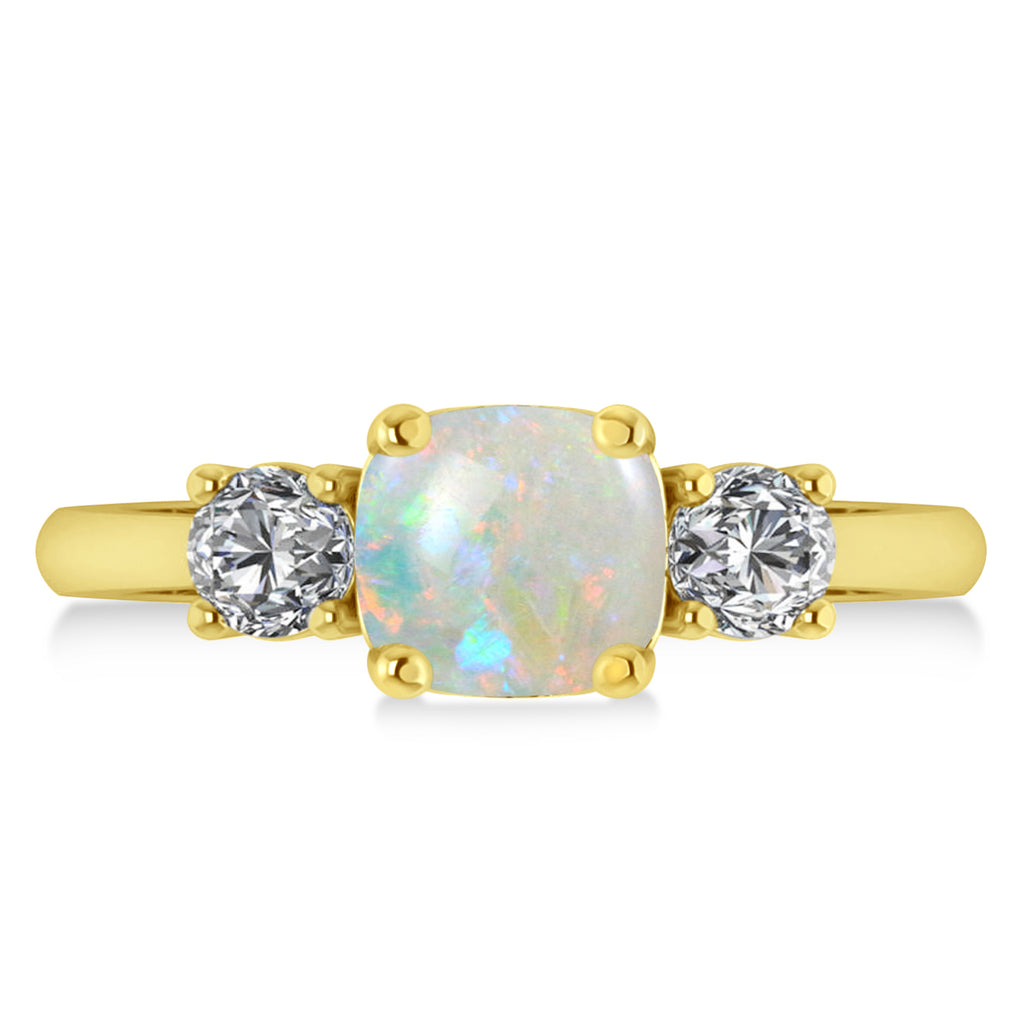 Cushion & Round 3-Stone Opal & Diamond Engagement Ring 14k Yellow Gold (2.50ct)