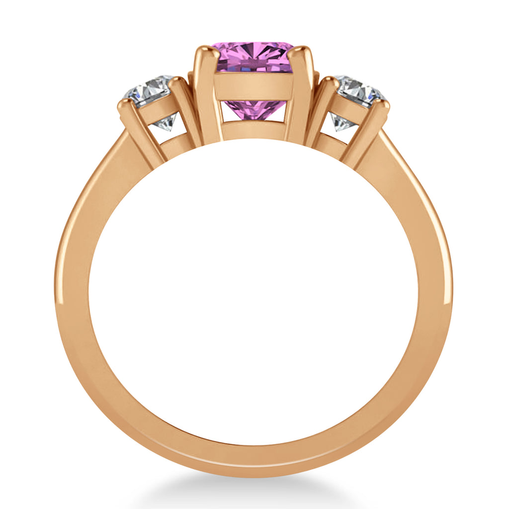 Cushion & Round 3-Stone Pink Sapphire & Diamond Engagement Ring 14k Rose Gold (2.50ct)