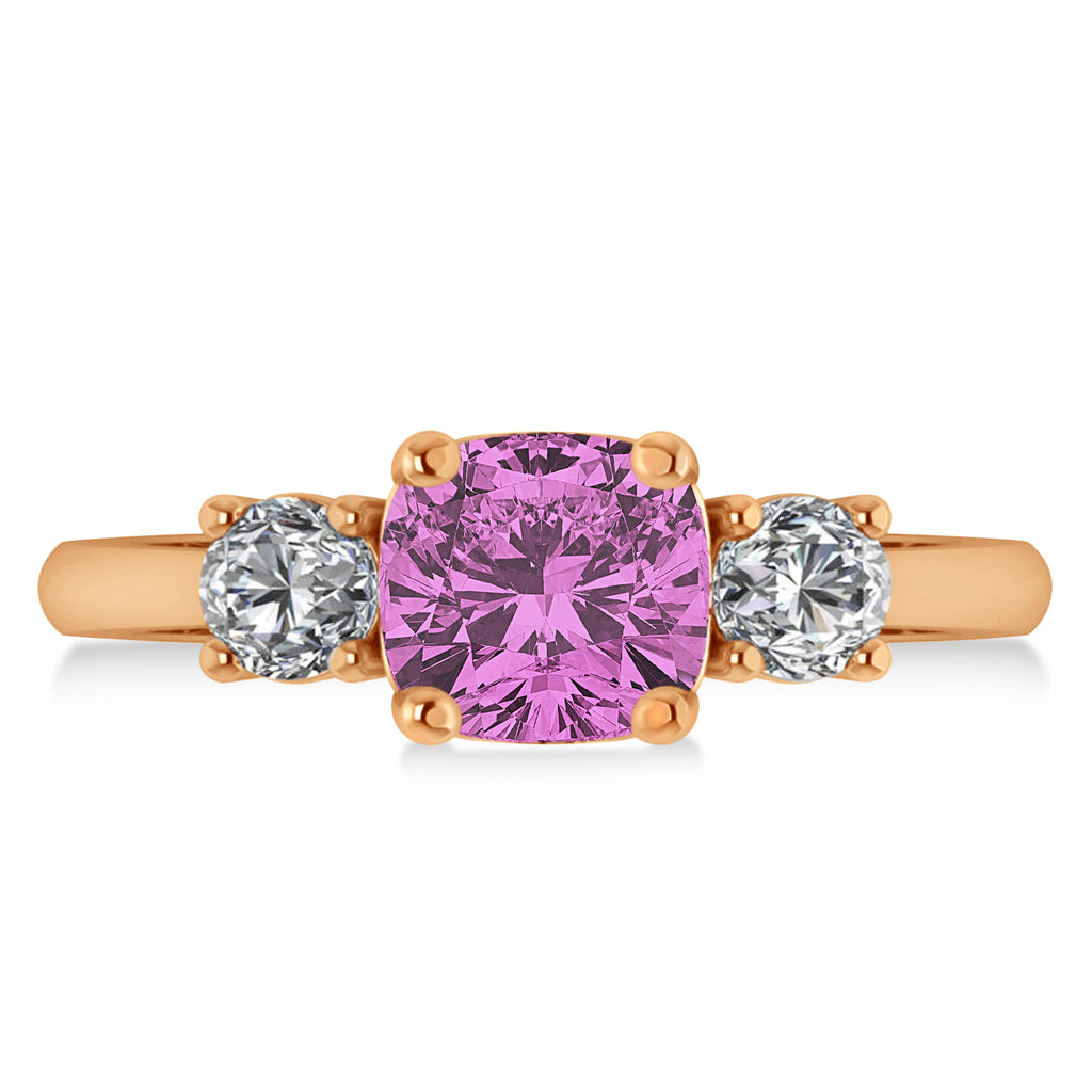 Cushion & Round 3-Stone Pink Sapphire & Diamond Engagement Ring 14k Rose Gold (2.50ct)