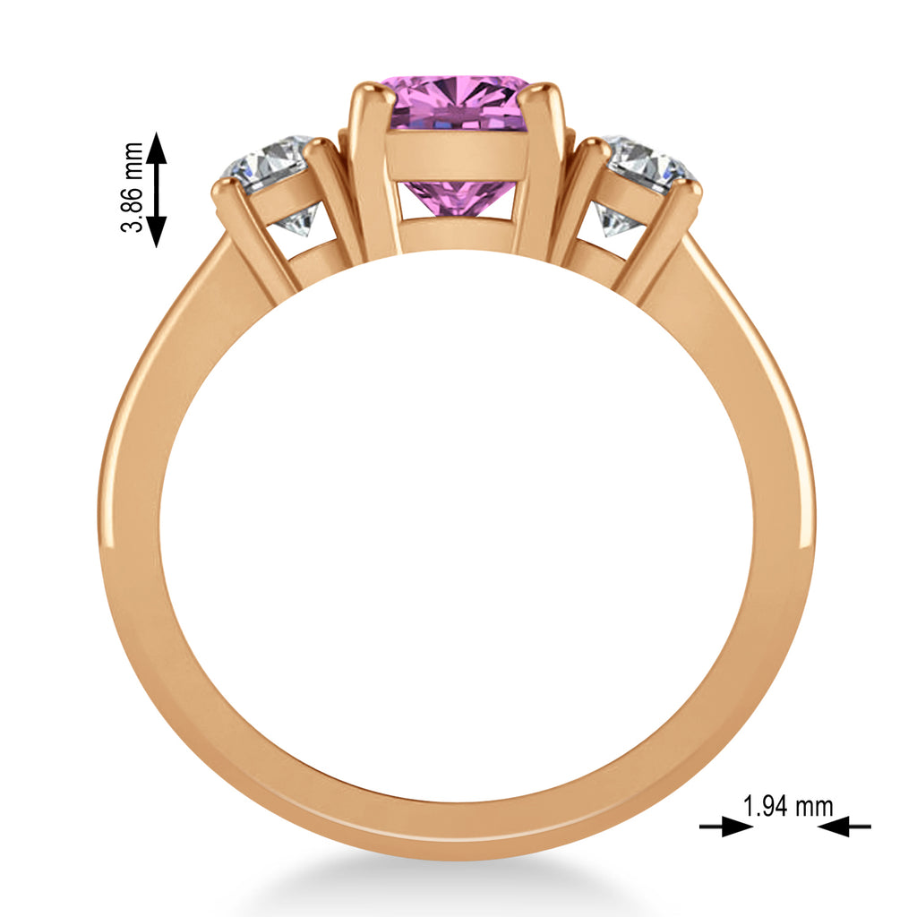 Cushion & Round 3-Stone Pink Sapphire & Diamond Engagement Ring 14k Rose Gold (2.50ct)