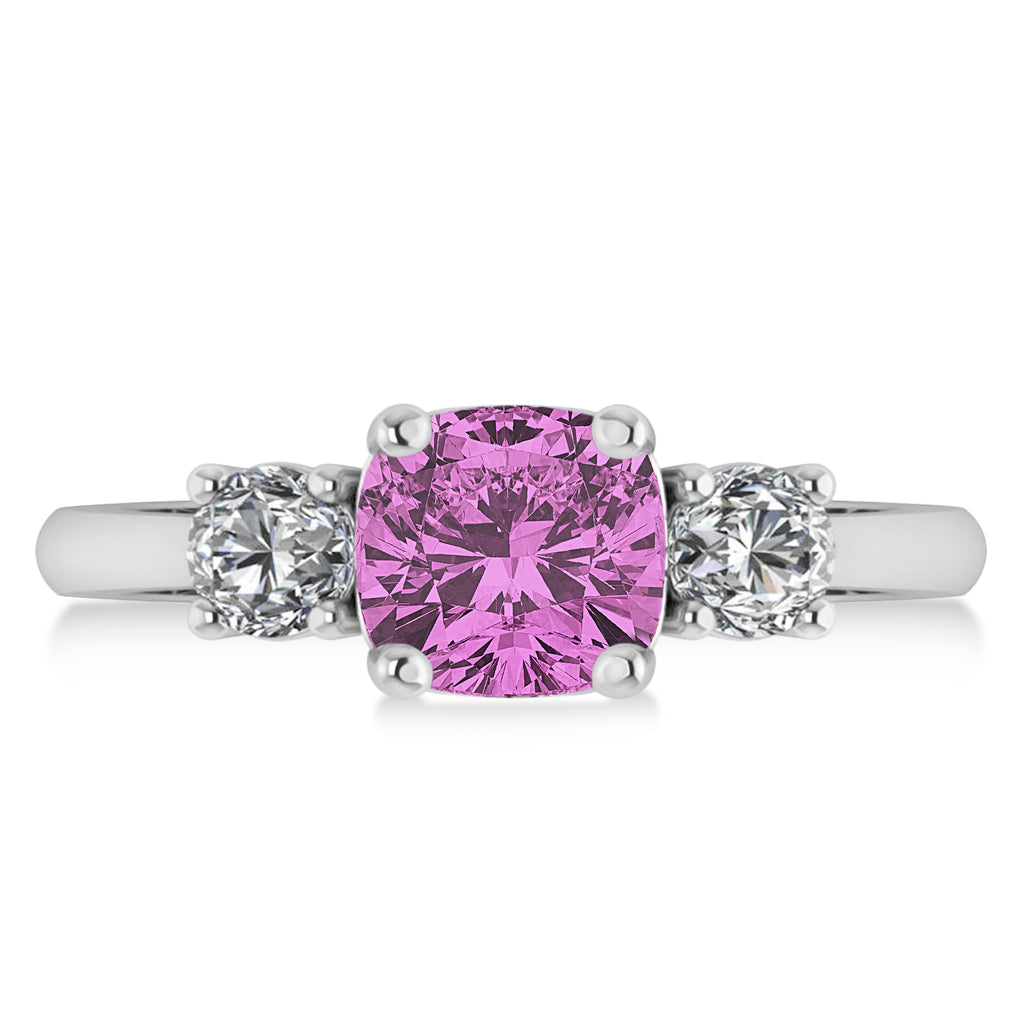 Cushion & Round 3-Stone Pink Sapphire & Diamond Engagement Ring 14k White Gold (2.50ct)