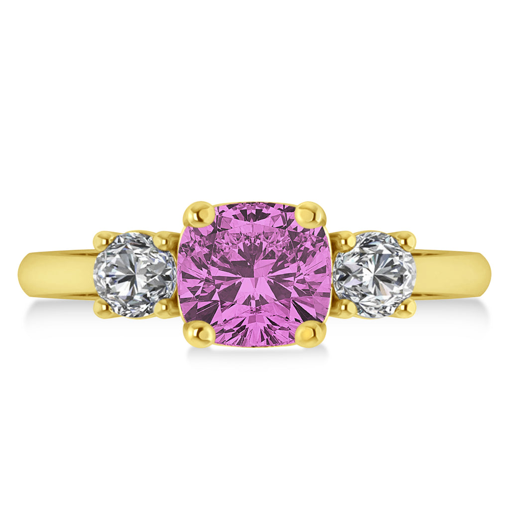 Cushion & Round 3-Stone Pink Sapphire & Diamond Engagement Ring 14k Yellow Gold (2.50ct)