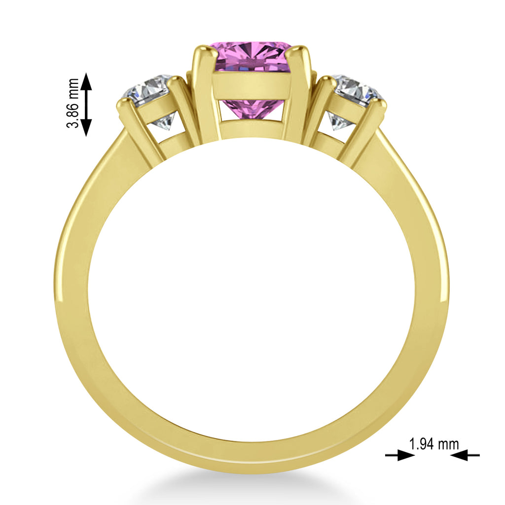 Cushion & Round 3-Stone Pink Sapphire & Diamond Engagement Ring 14k Yellow Gold (2.50ct)