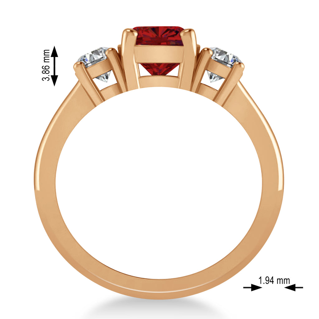 Cushion & Round 3-Stone Ruby & Diamond Engagement Ring 14k Rose Gold (2.50ct)