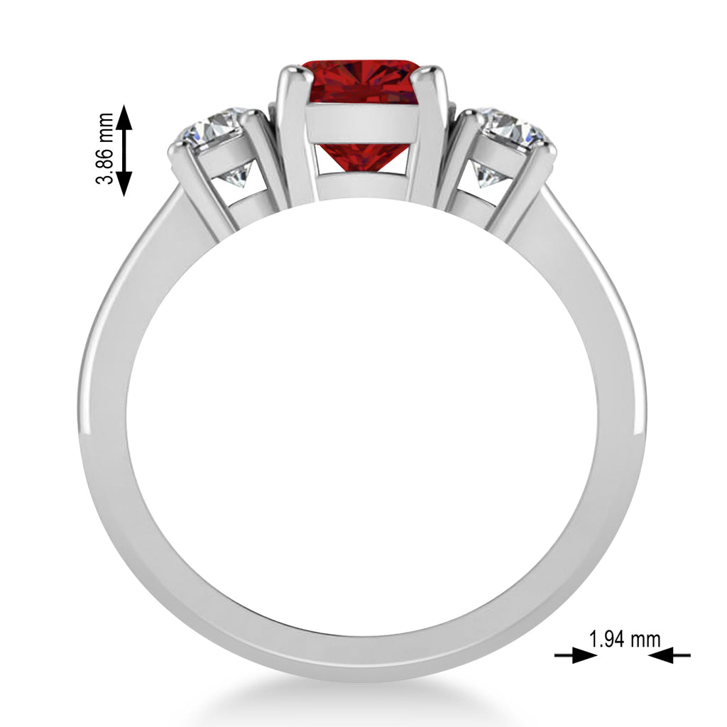 Cushion & Round 3-Stone Ruby & Diamond Engagement Ring 14k White Gold (2.50ct)