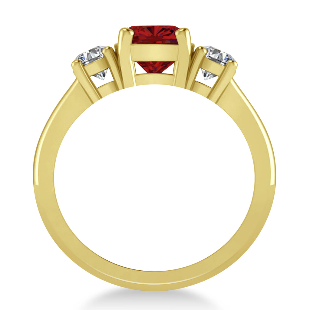 Cushion & Round 3-Stone Ruby & Diamond Engagement Ring 14k Yellow Gold (2.50ct)