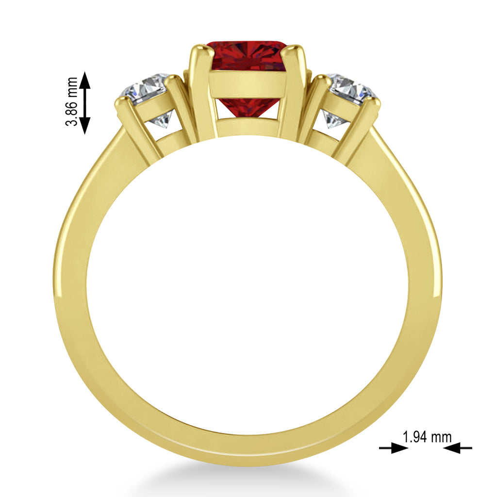 Cushion & Round 3-Stone Ruby & Diamond Engagement Ring 14k Yellow Gold (2.50ct)