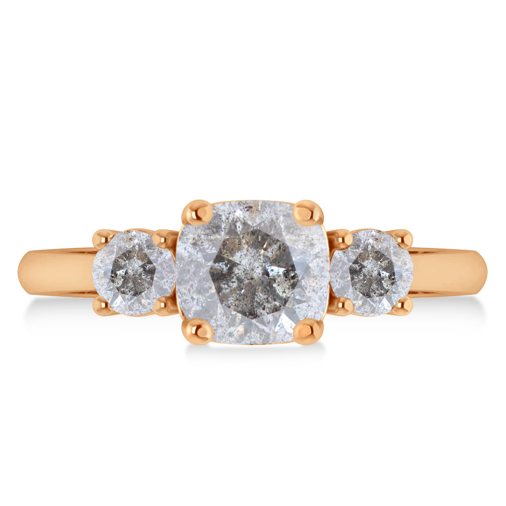 Cushion & Round 3-Stone Salt & Pepper Diamond Engagement Ring 14k Rose Gold (2.50ct)