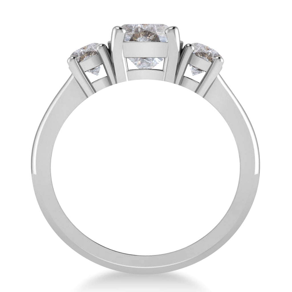 Cushion & Round 3-Stone Salt & Pepper Diamond Engagement Ring 14k White Gold (2.50ct)