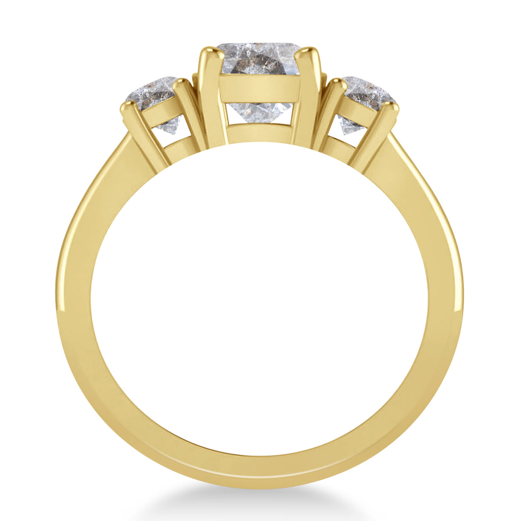 Cushion & Round 3-Stone Salt & Pepper Diamond Engagement Ring 14k Yellow Gold (2.50ct)