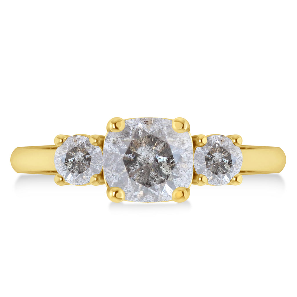 Cushion & Round 3-Stone Salt & Pepper Diamond Engagement Ring 14k Yellow Gold (2.50ct)