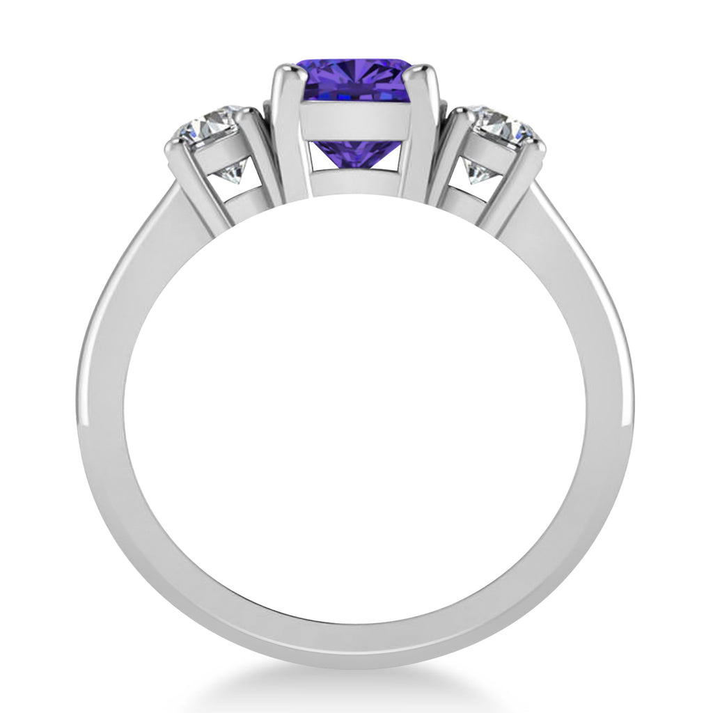 Cushion & Round 3-Stone Tanzanite & Diamond Engagement Ring 14k White Gold (2.50ct)