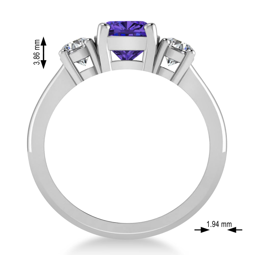 Cushion & Round 3-Stone Tanzanite & Diamond Engagement Ring 14k White Gold (2.50ct)