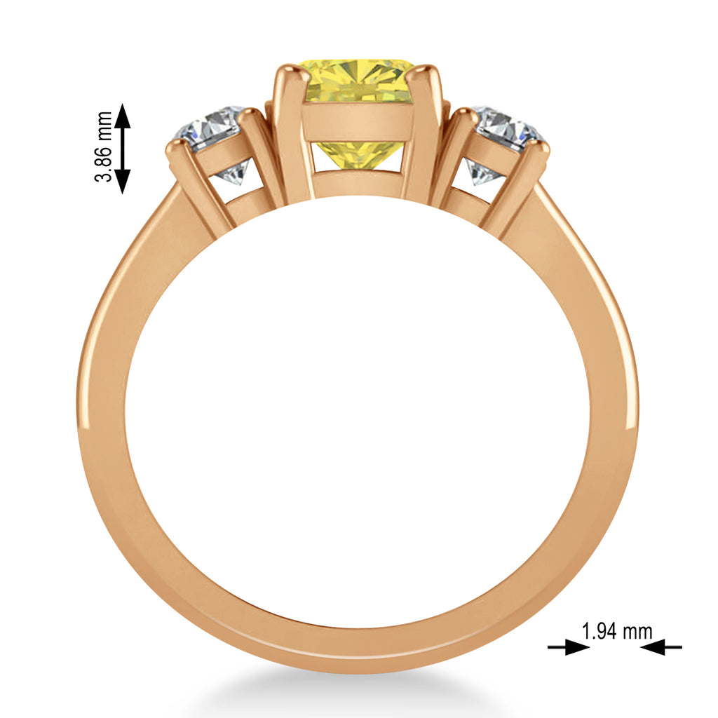 Cushion & Round 3-Stone Yellow & White Diamond Engagement Ring 14k Rose Gold (2.50ct)