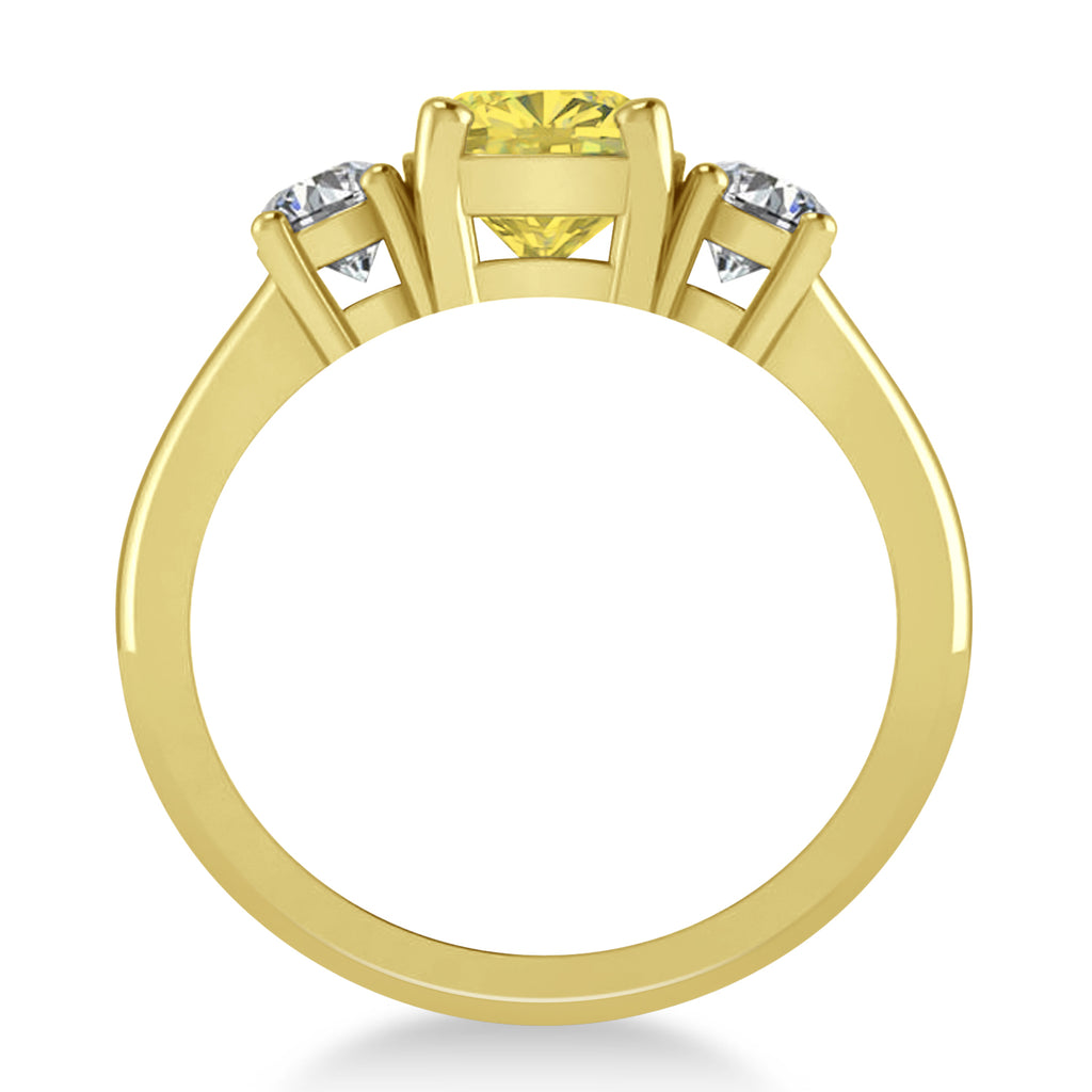 Cushion & Round 3-Stone Yellow & White Diamond Engagement Ring 14k Yellow Gold (2.50ct)