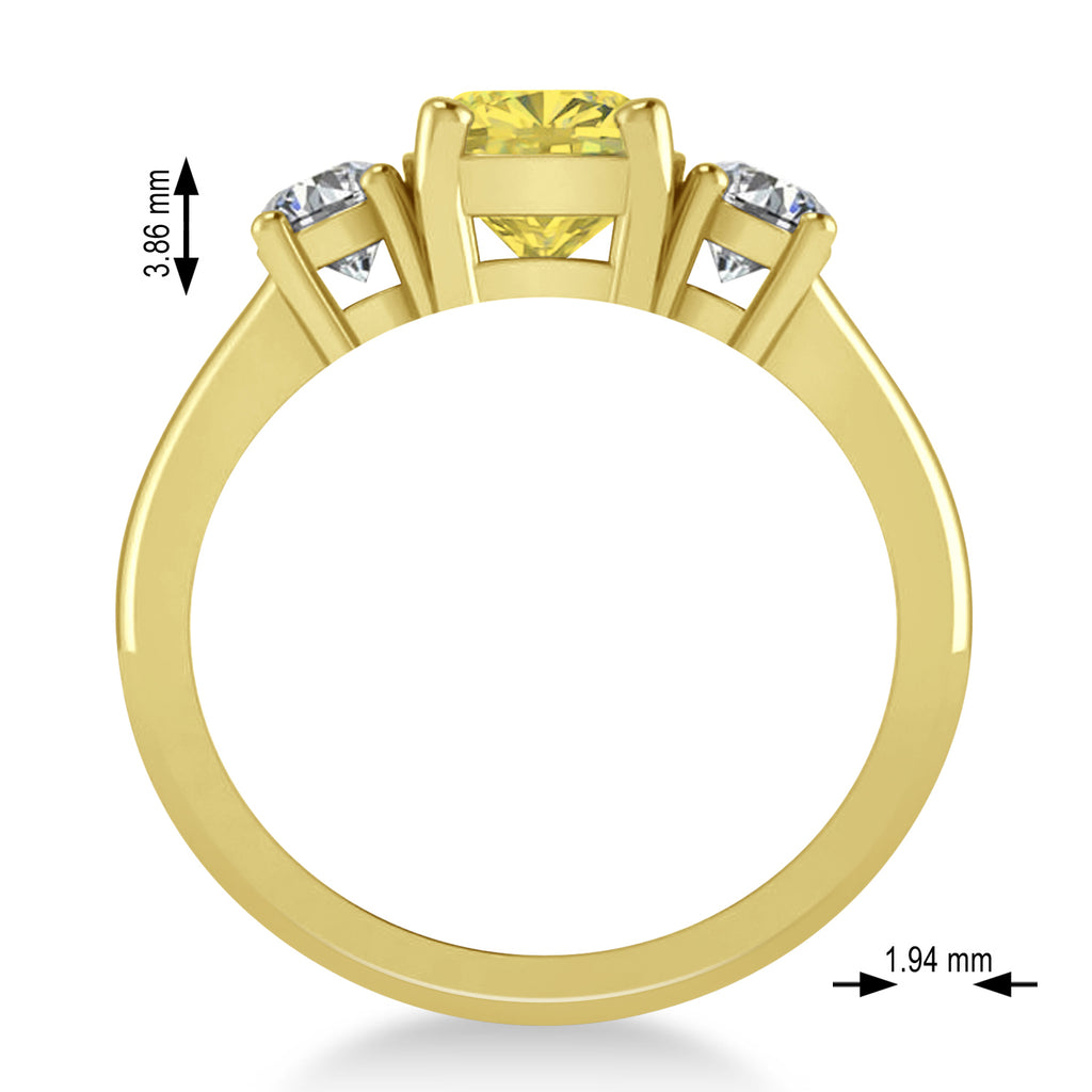 Cushion & Round 3-Stone Yellow & White Diamond Engagement Ring 14k Yellow Gold (2.50ct)