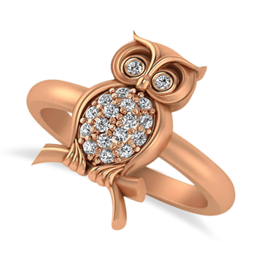 Diamond Owl Ring 14k Rose Gold (0.18ct)