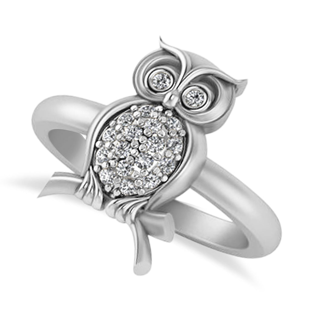 Diamond Owl Ring 14k White Gold (0.18ct)