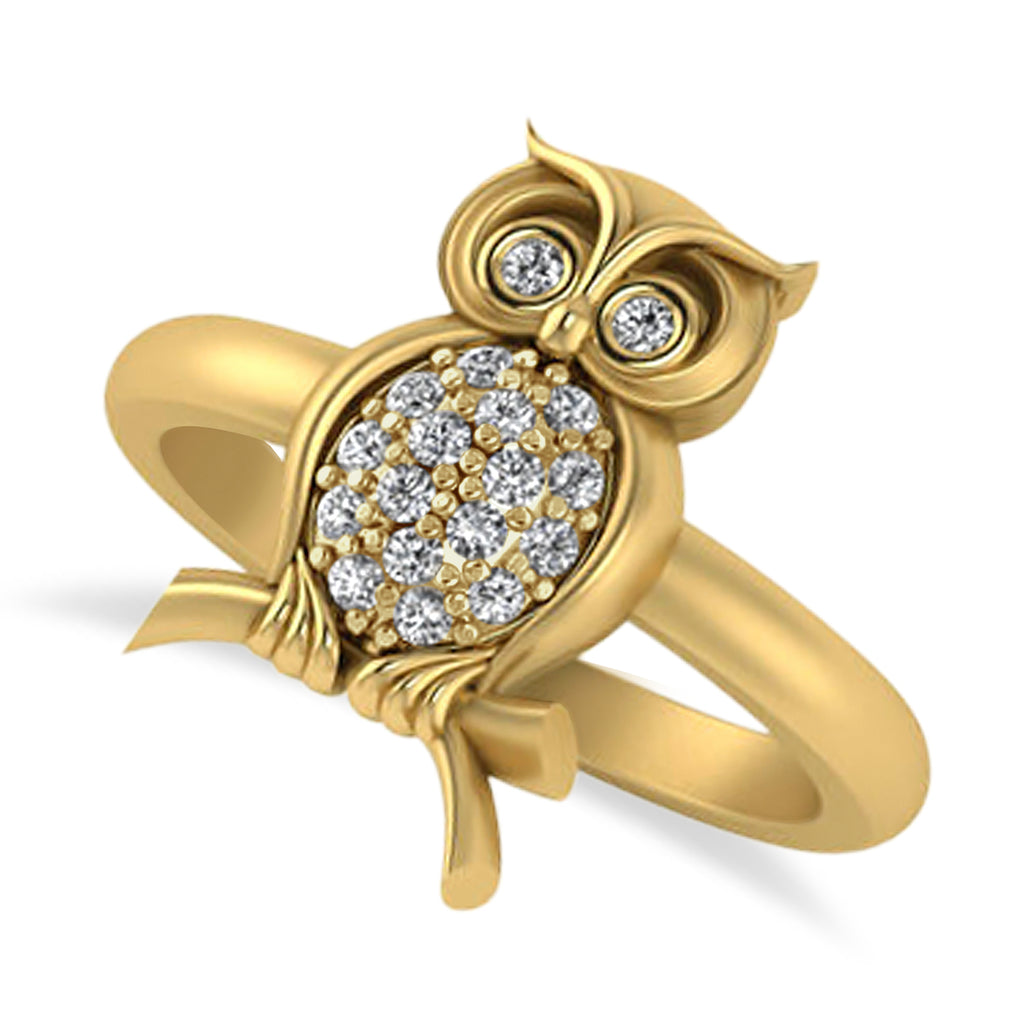Diamond Owl Ring 14k Yellow Gold (0.18ct)