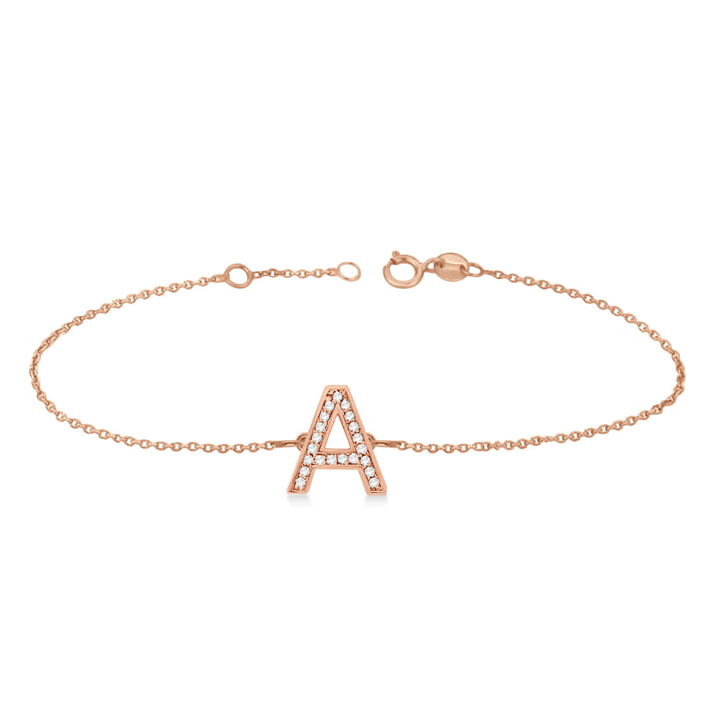 Custom Tilted Diamond Block Letter Initial Anklet in 14k Rose Gold