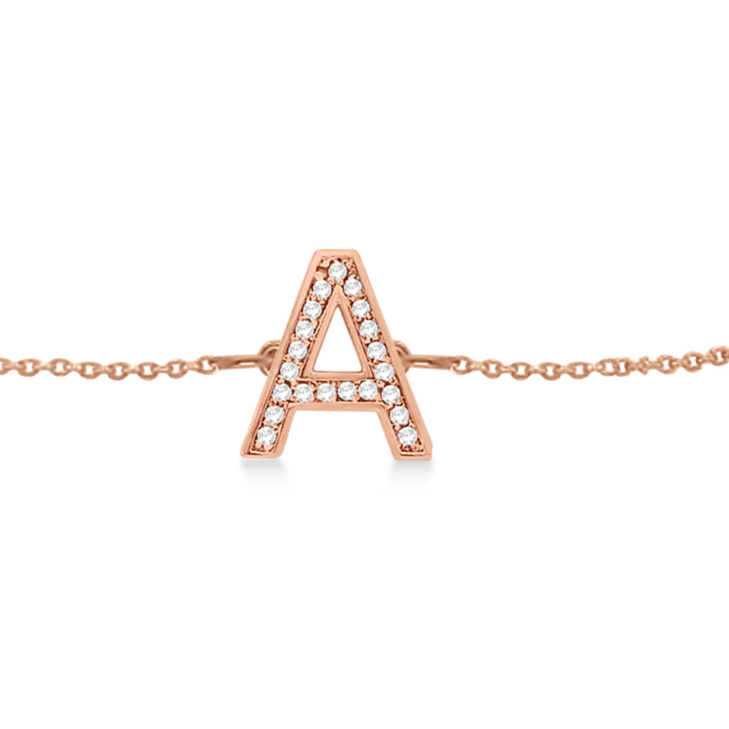 Custom Tilted Diamond Block Letter Initial Anklet in 14k Rose Gold