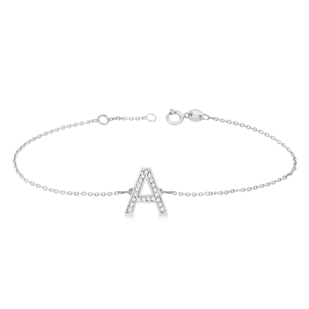 Custom Tilted Diamond Block Letter Initial Anklet in 14k White Gold