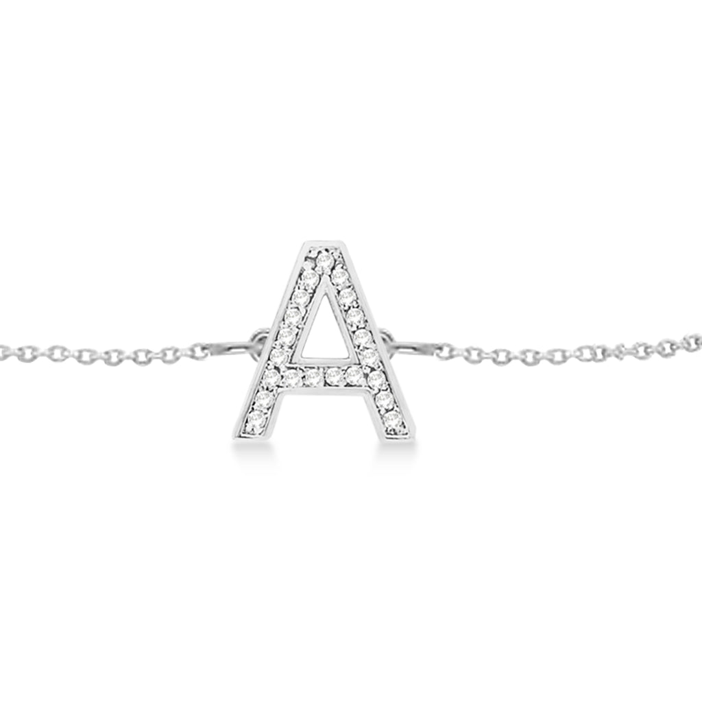 Custom Tilted Diamond Block Letter Initial Anklet in 14k White Gold