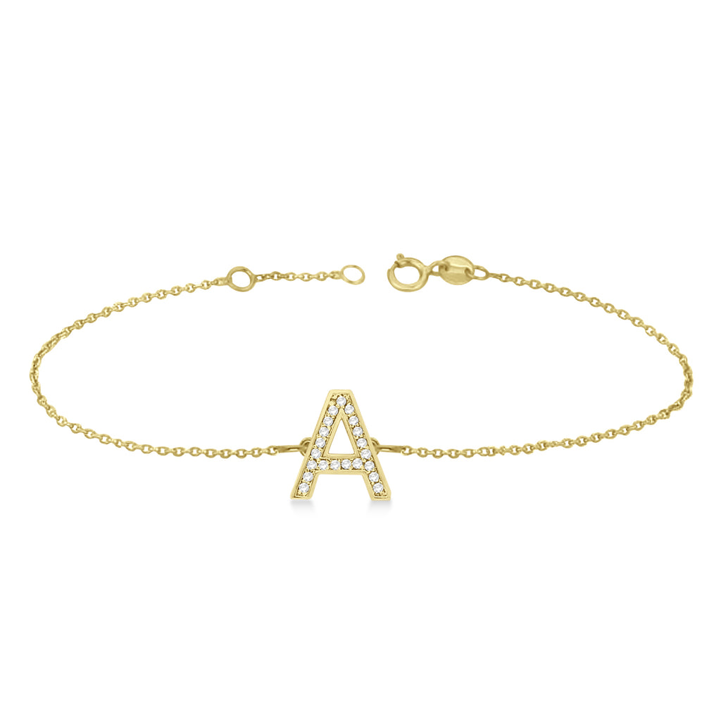 Custom Tilted Diamond Block Letter Initial Bracelet in 14k Yellow Gold