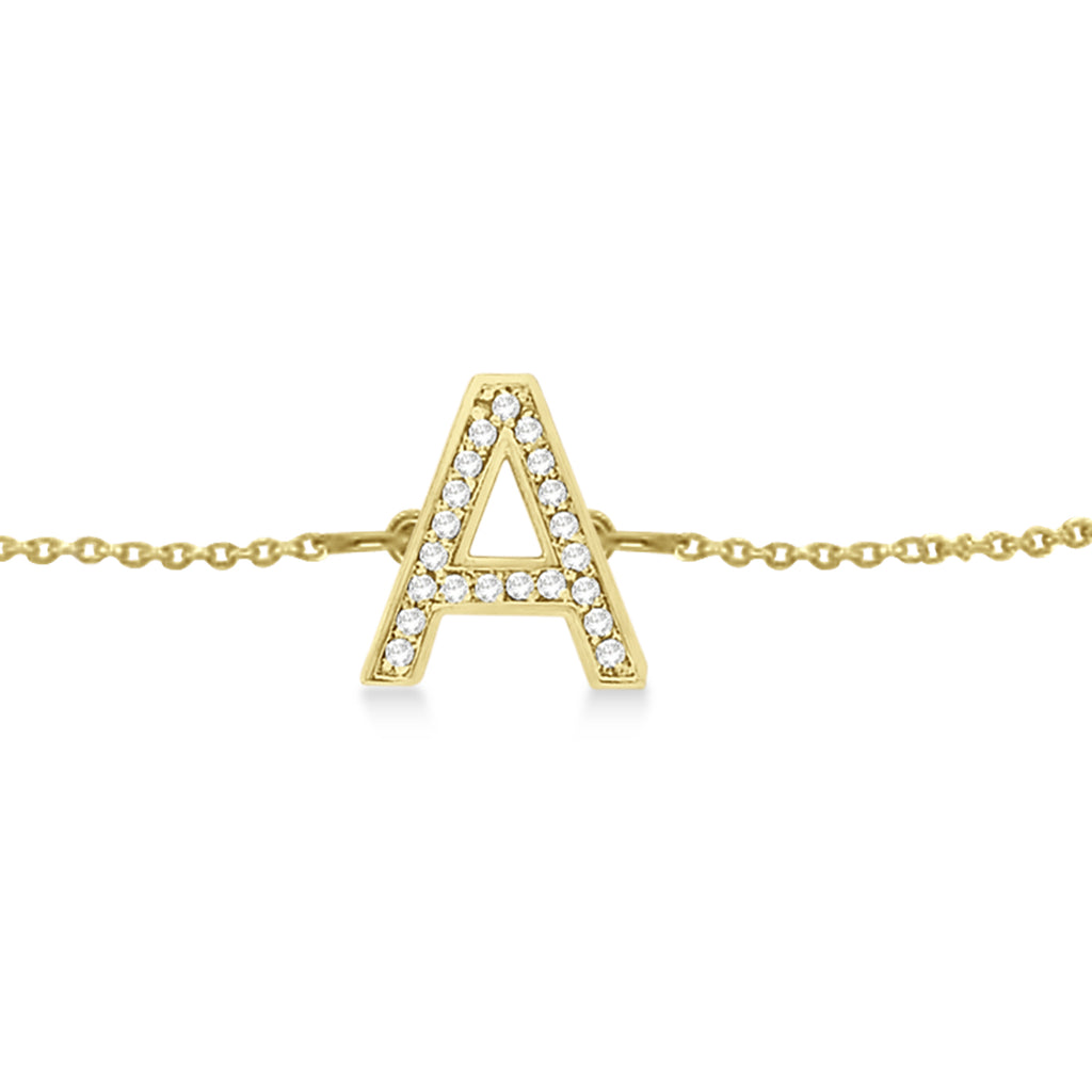 Custom Tilted Diamond Block Letter Initial Bracelet in 14k Yellow Gold