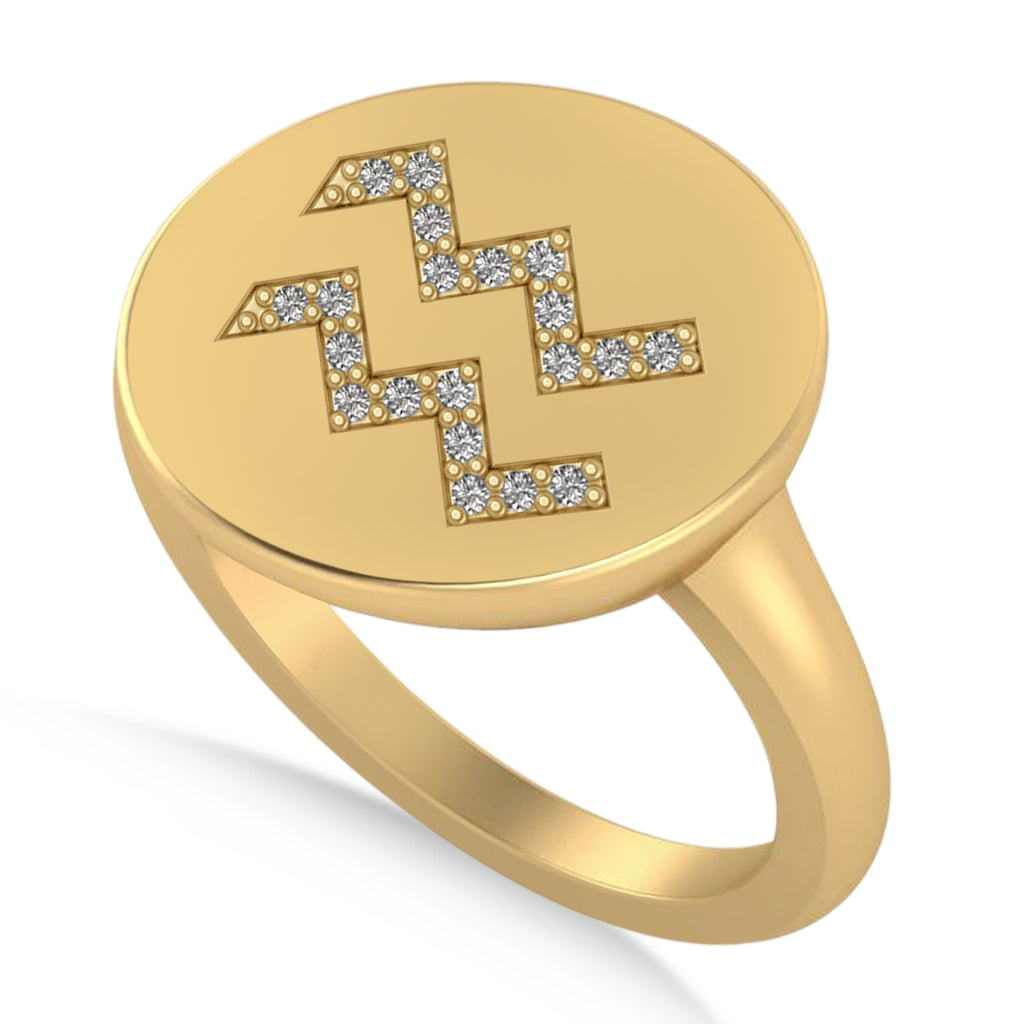 Diamond Aquarius Zodiac Disk Ring 14k Yellow Gold (0.10ct)
