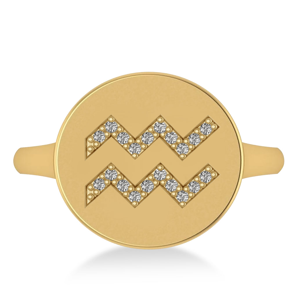Diamond Aquarius Zodiac Disk Ring 14k Yellow Gold (0.10ct)