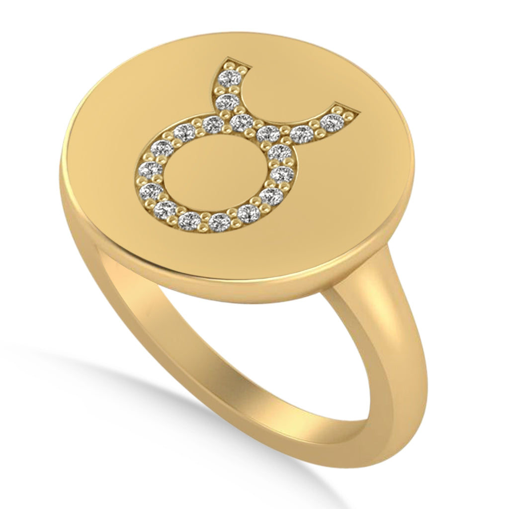 Diamond Taurus Zodiac Disk Ring 14k Yellow Gold (0.09ct)