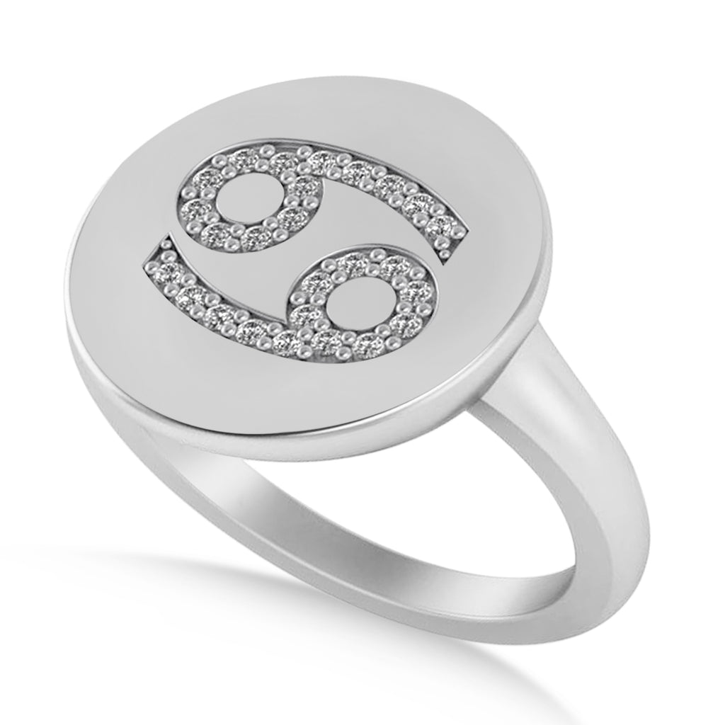 Diamond Cancer Zodiac Disk Ring 14k White Gold (0.13ct)