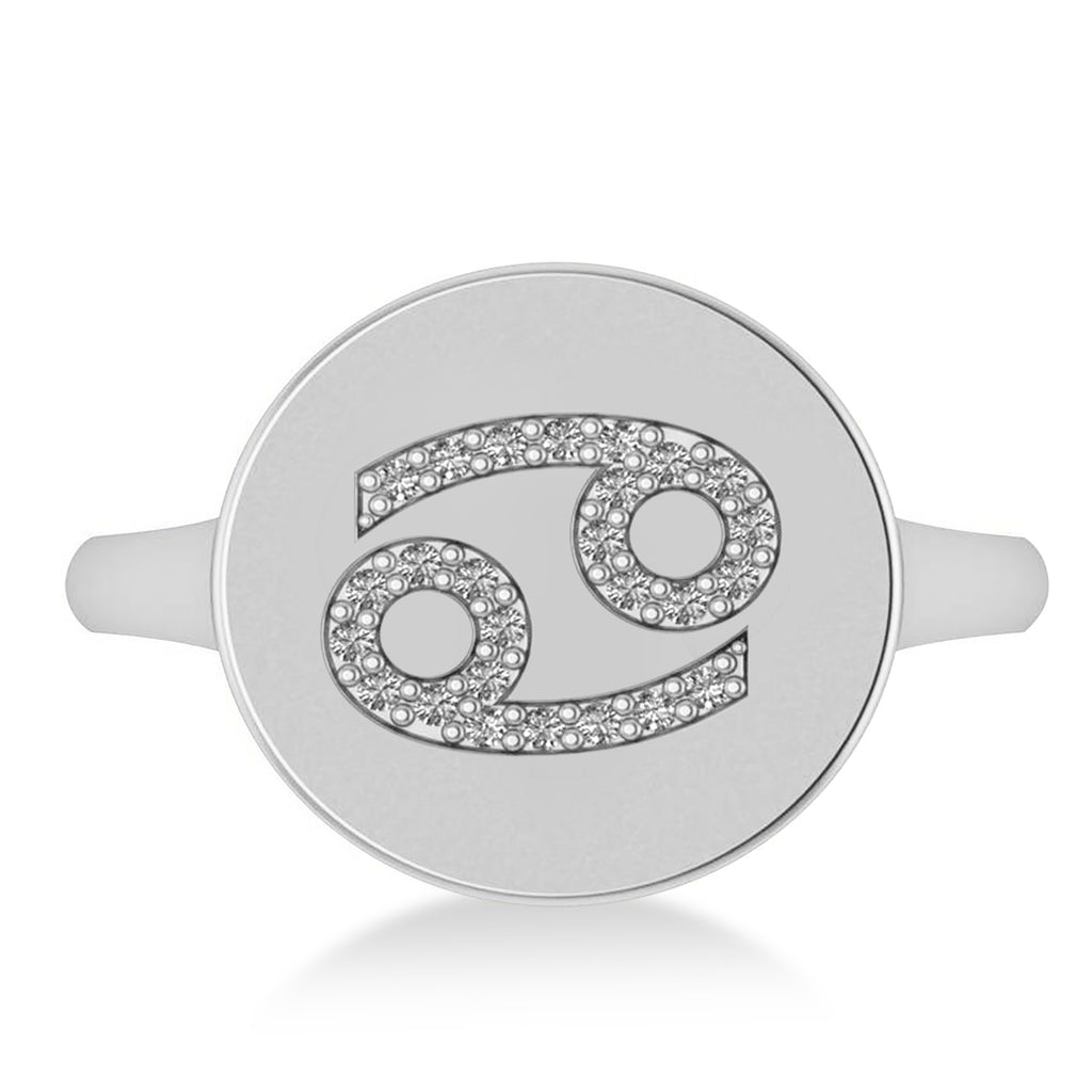 Diamond Cancer Zodiac Disk Ring 14k White Gold (0.13ct)