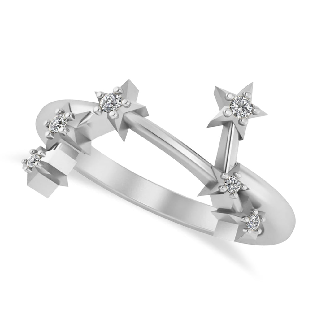 Diamond Aries Zodiac Constellation Star Ring 14k White Gold (0.09ct)