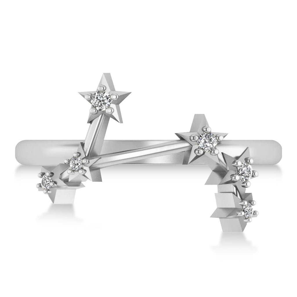 Diamond Aries Zodiac Constellation Star Ring 14k White Gold (0.09ct)