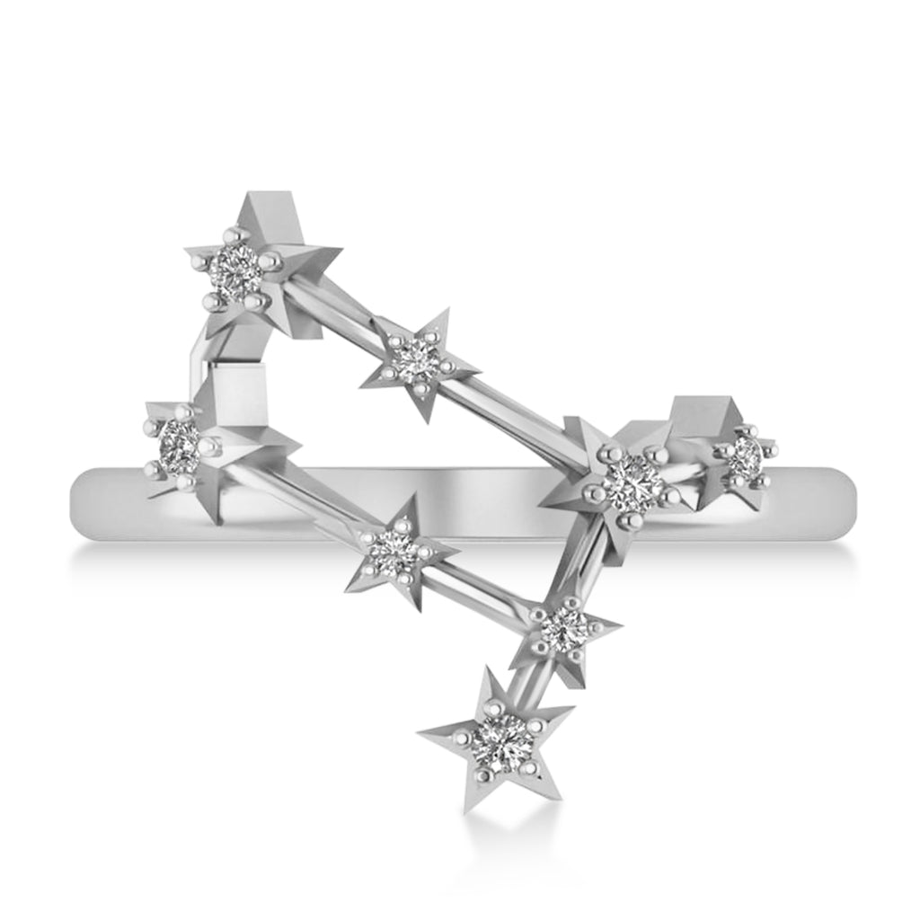 Diamond Gemini Zodiac Constellation Star Ring 14k White Gold (0.12ct)